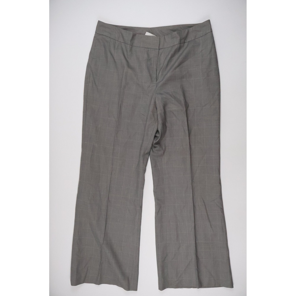 Worthington Dress Pants Grey Windowpane Plaid Size 18 Wide Leg Trousers